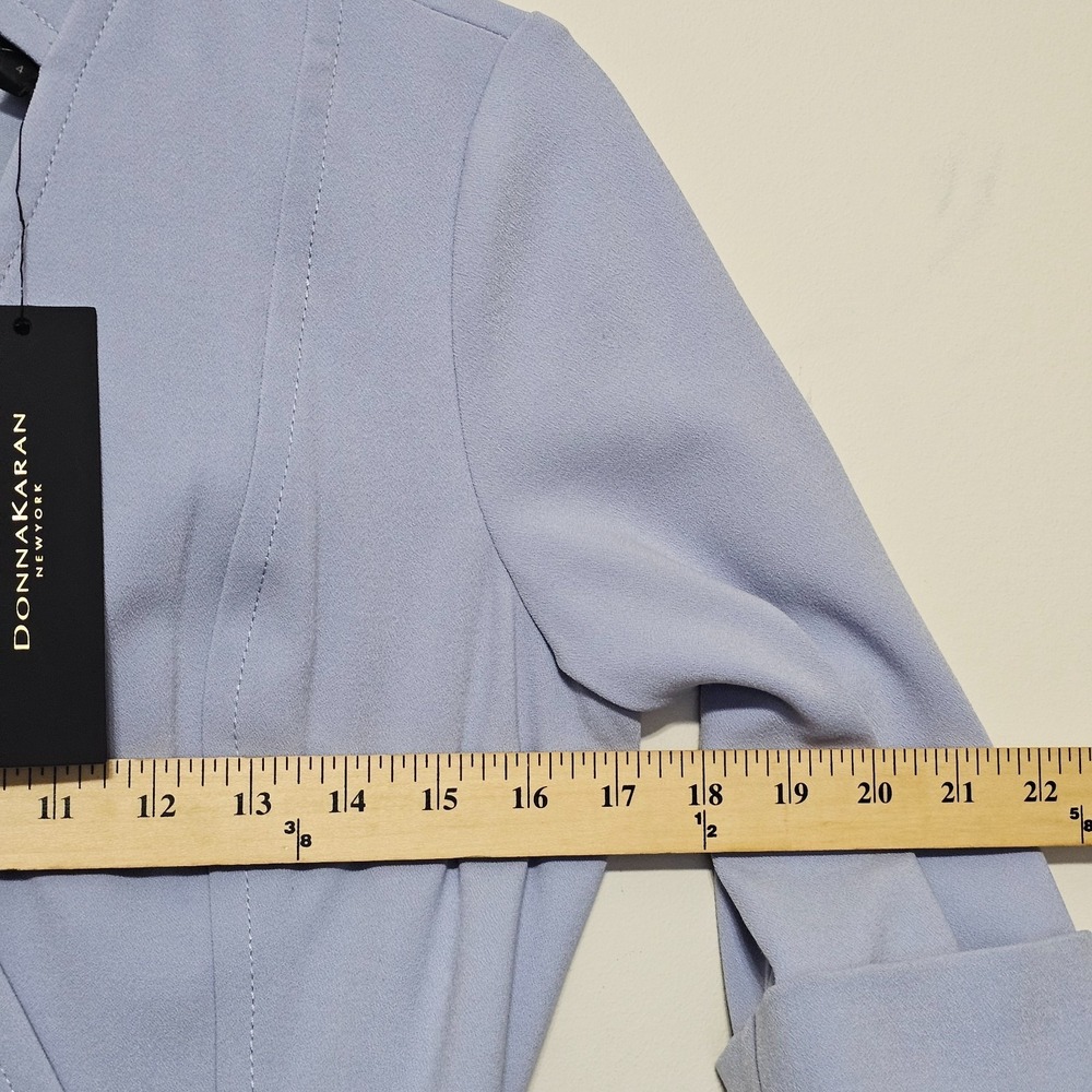 Donna Karan Dress 4 Pastel Blue Sheath Short Sleeves Collar V-neck Belt 0956 - Picture 2 of 9